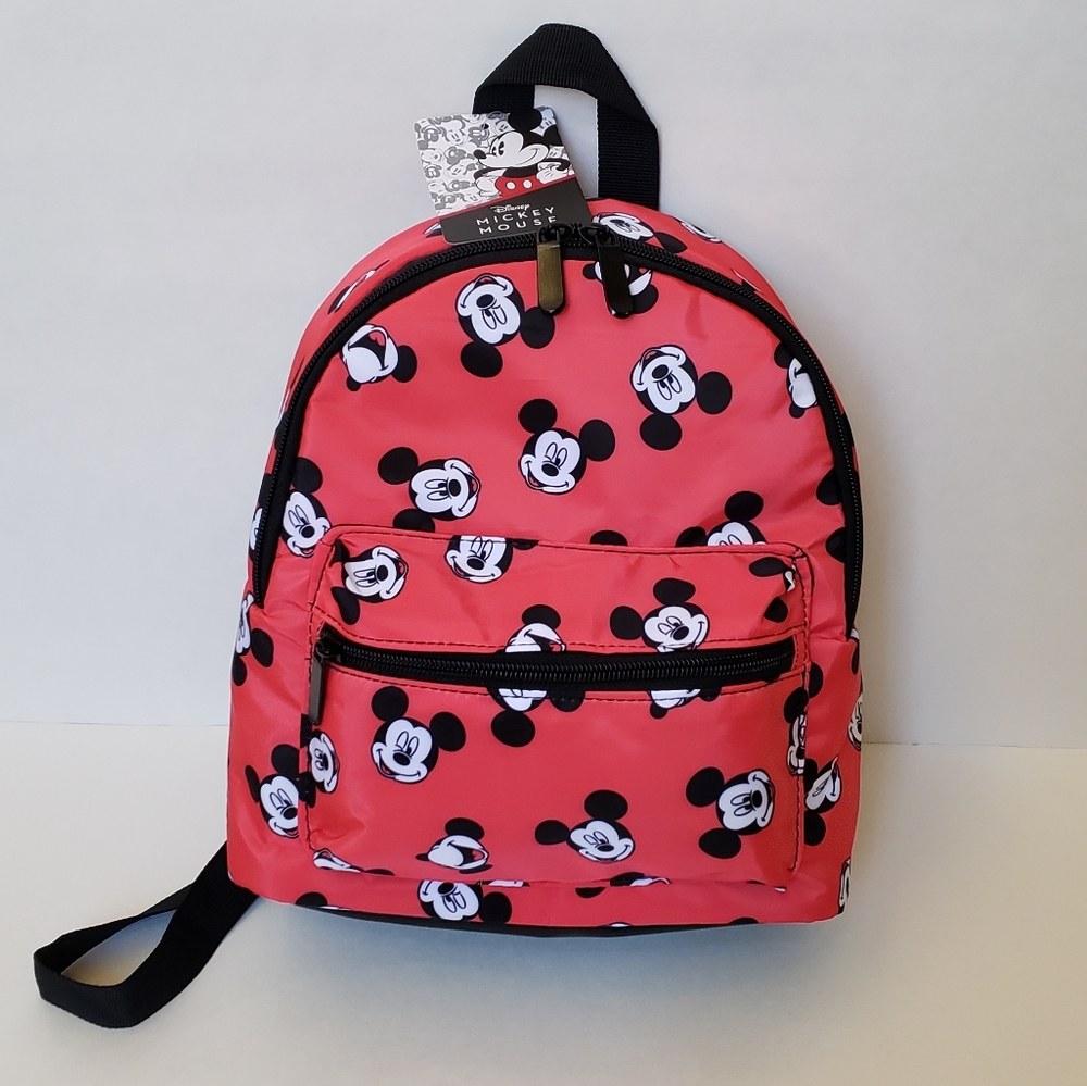 NWT Disney Mickey Mouse Red Nylon Mini Backpack, Smiling Laughing Winking Print